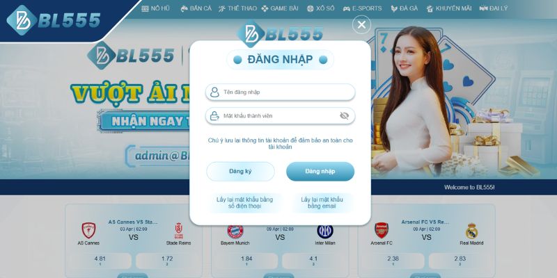 Đăng nhập vào tài khoản chuẩn bị nạp tiền BL555